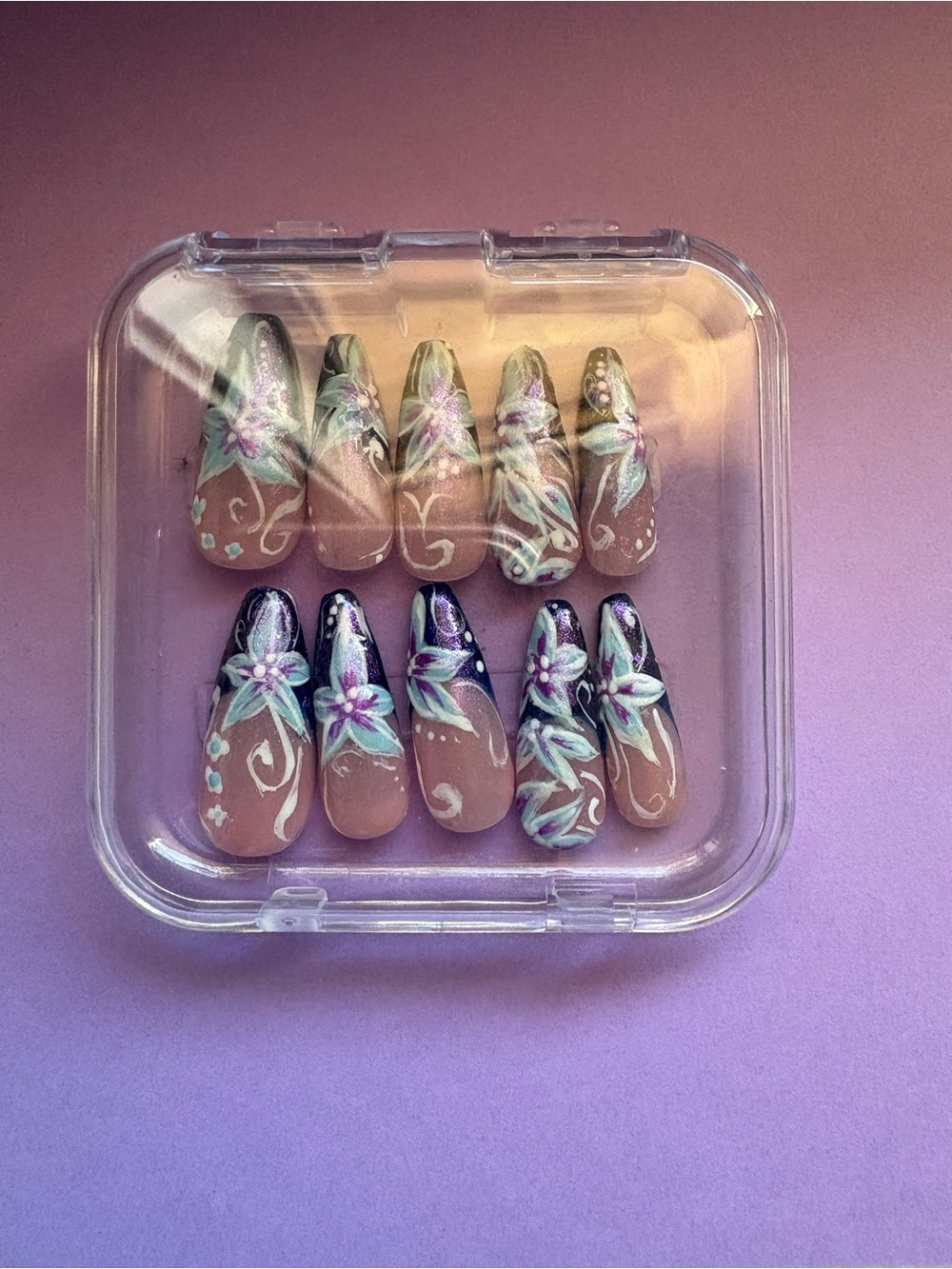 Floral Purple Ombre Press-On Nails - Set of 10